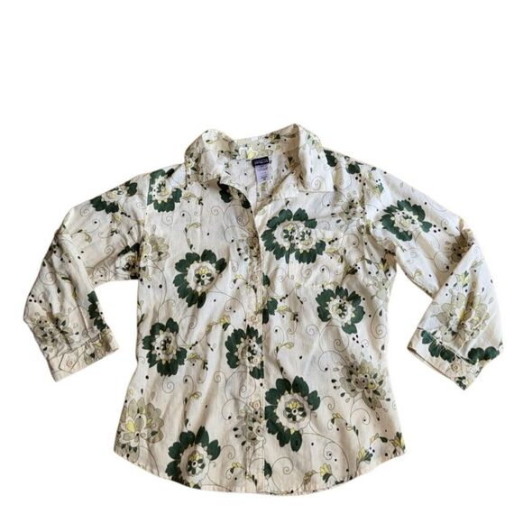 Patagonia Women's Hemp Organic Cotton Blend Floral Button Down Shirt Size 10 - Picture 1 of 7